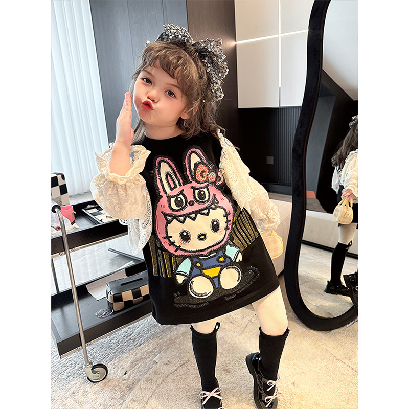 女童连衣裙长袖秋装2025新款儿童拉布布春秋裙子女孩时髦卡通上衣