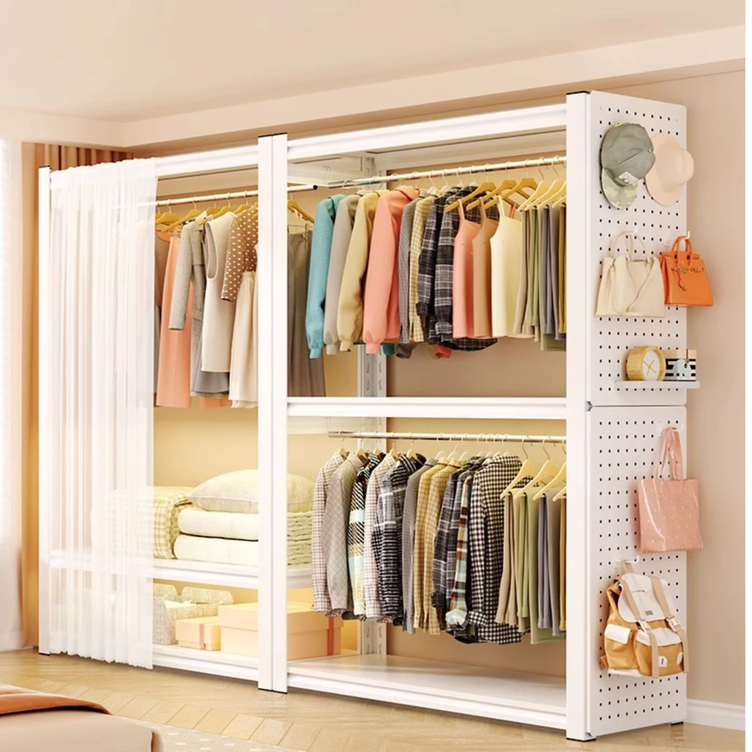 简易挂衣架落地固定卧室衣柜多功能宿舍收纳衣架金属铁艺置物架