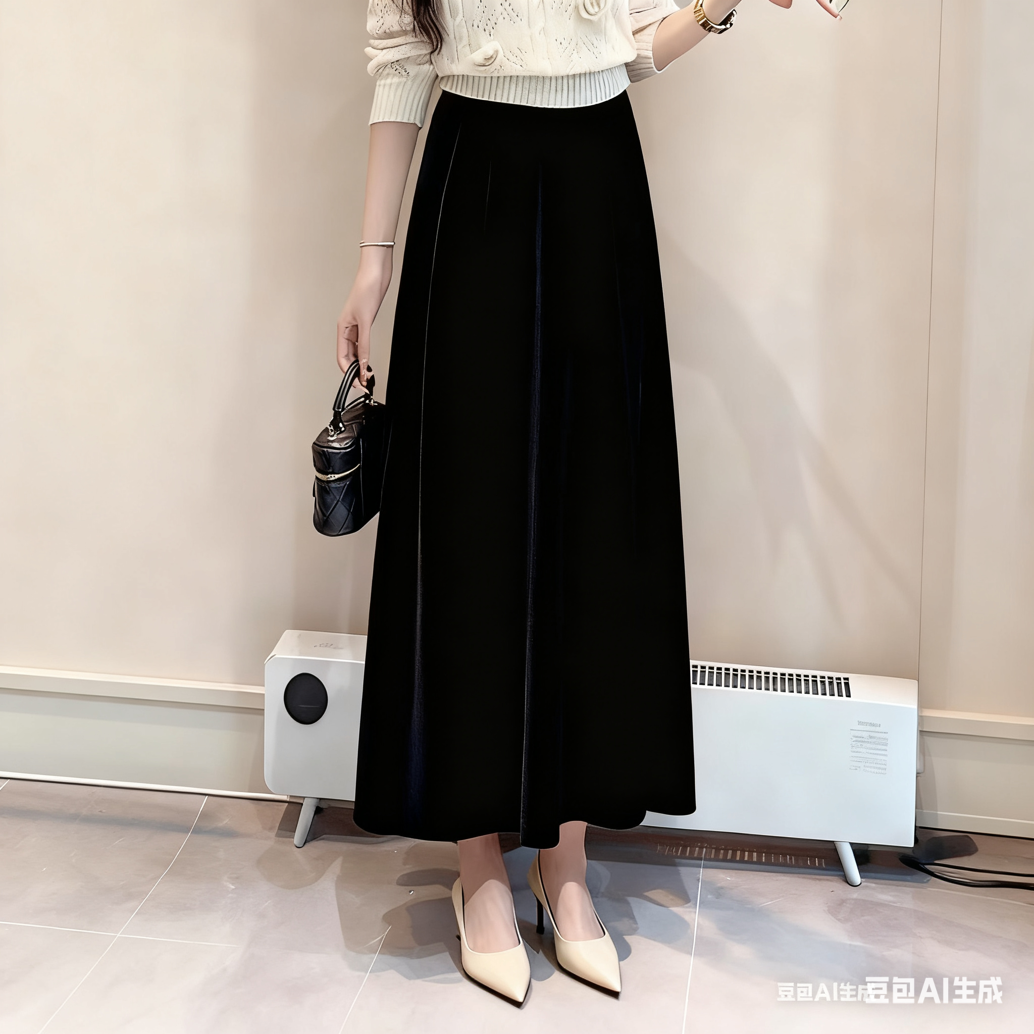 丝绒半身裙2025秋冬新款高腰垂感A字显瘦半身裙 简约百搭1602