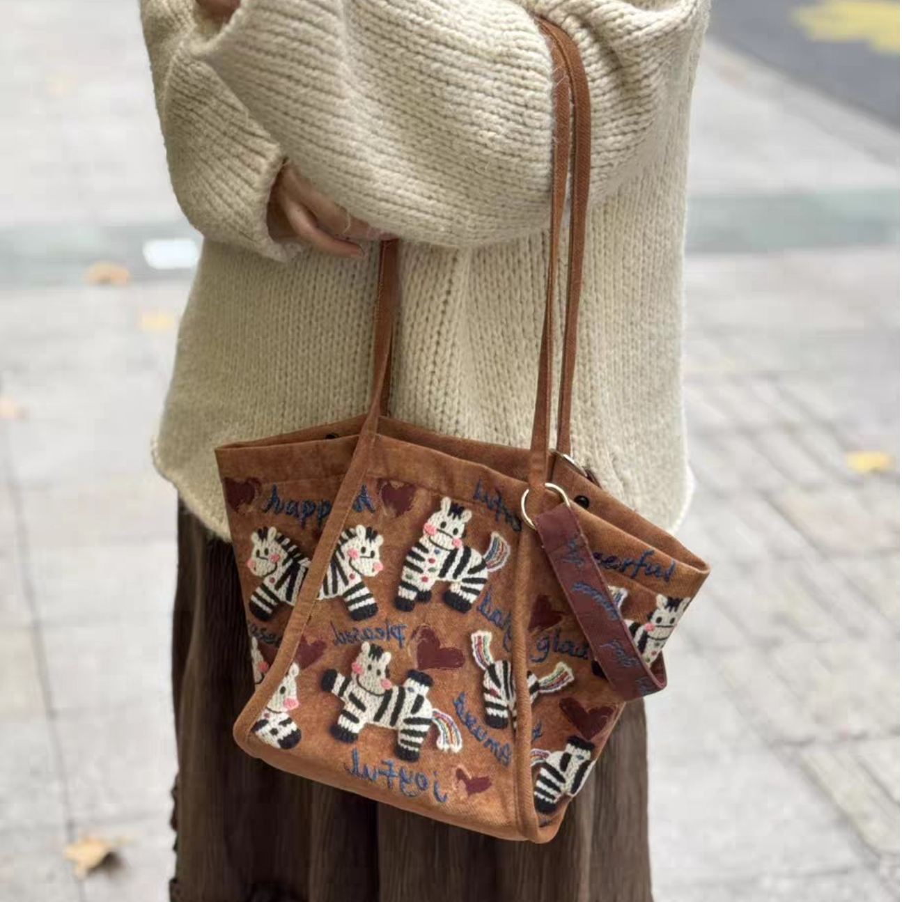 2026马年包包马上开心帆布包慵懒风大容量托特包单肩斜挎手提包包
