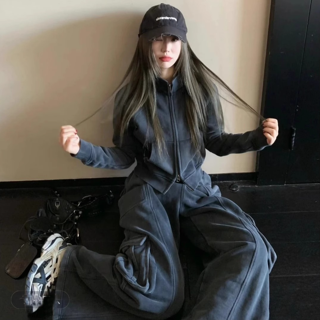 2025超火开春灰色休闲运动卫衣套装女春秋高级感减龄洋气两件套潮