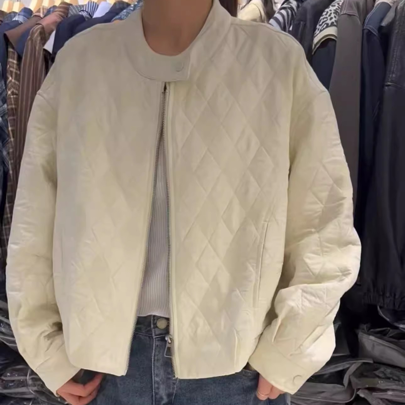 高级感菱形格加厚外套女2025秋新款休闲宽松棒球服上衣