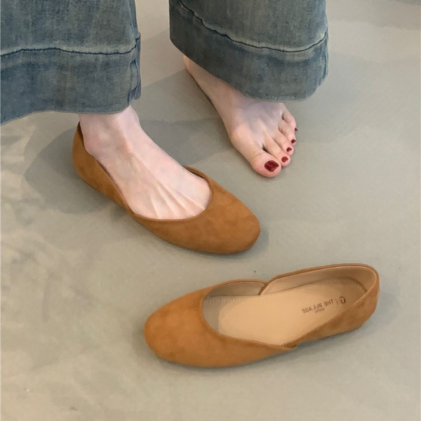 BLG-2098-8复古极简平底小单鞋一脚蹬浅口绒面舒适温柔气质晚晚鞋