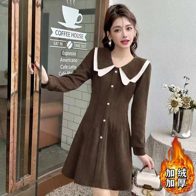 【常规/加绒】法式复古通勤设计感时尚气质温柔显瘦秋冬连衣裙6363