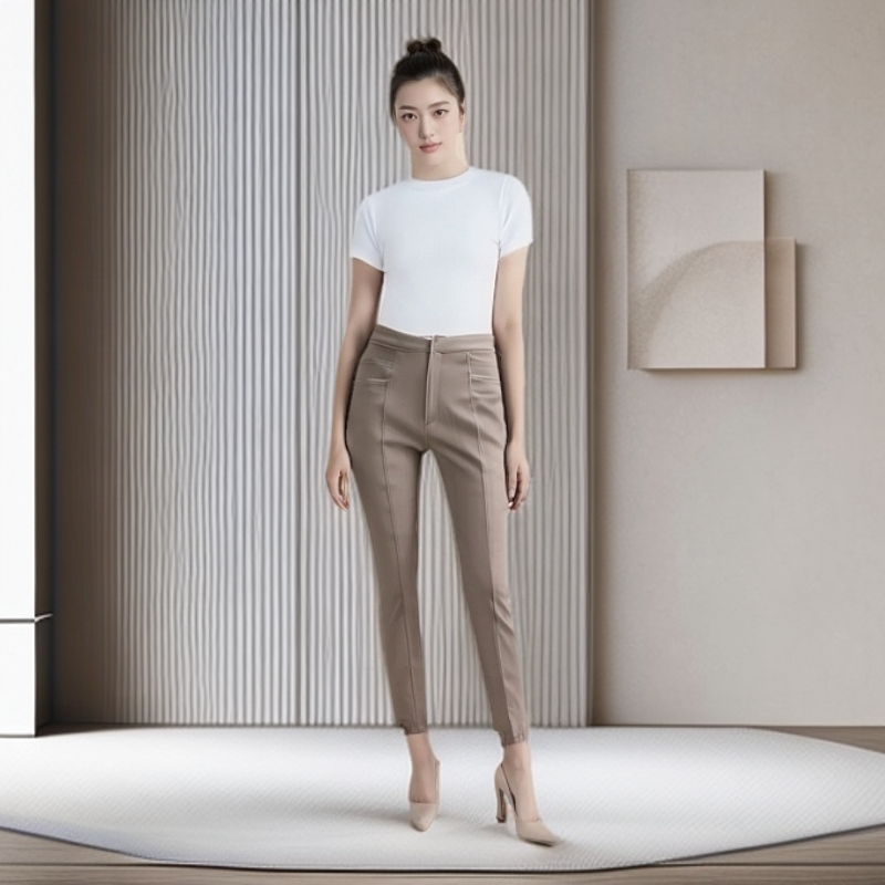 百搭显瘦显高洋气女裤气质亮色时尚感针织高弹力直筒修身长裤高腰
