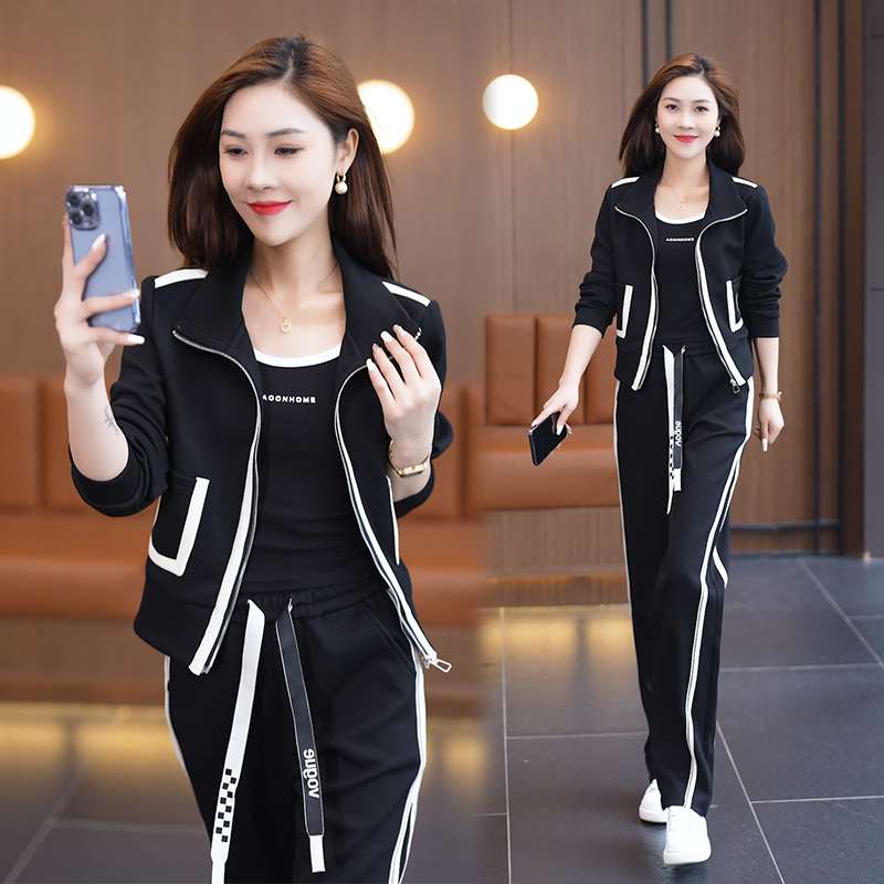 秋季新款休闲运动服套装宽松时尚卫衣阔腿裤显瘦秋装两件套62070