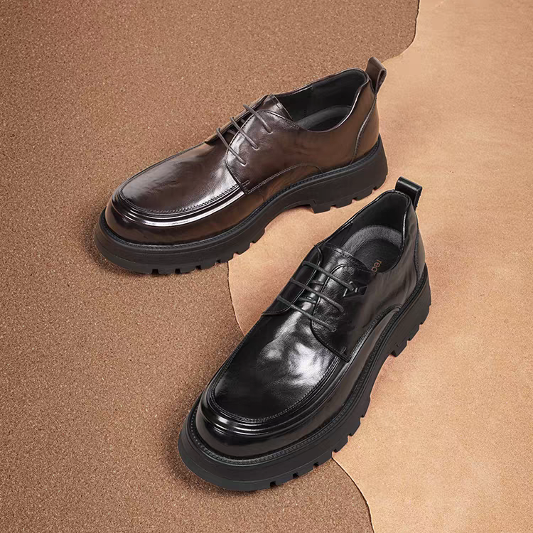 头层牛皮秋季透气商务休闲真皮皮鞋男款增高百搭高端轻便德比鞋男