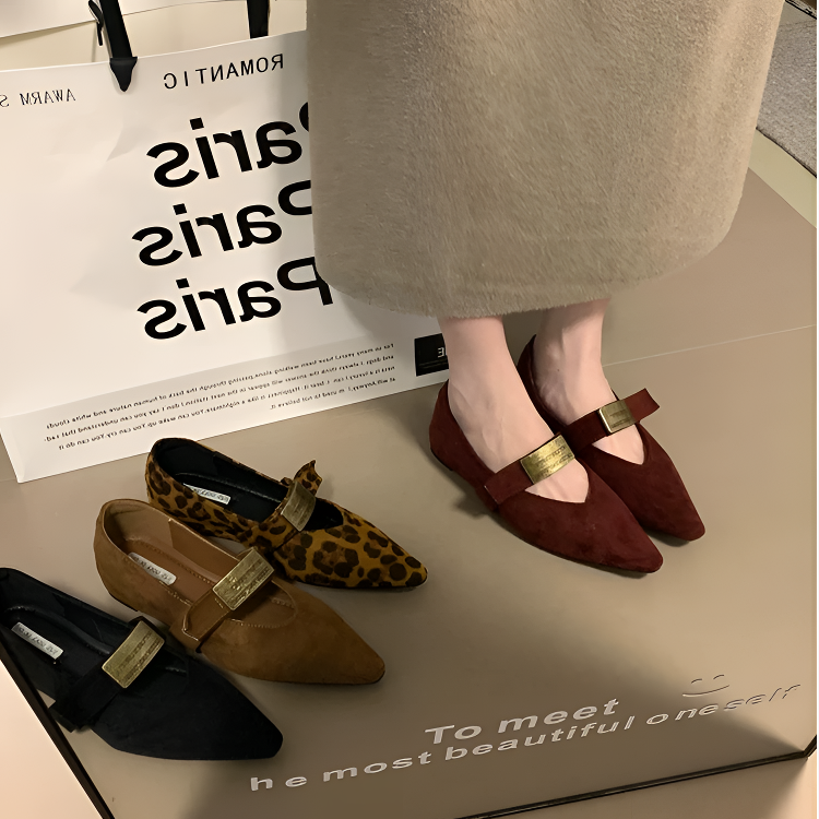 方头内增高尖头小皮鞋金属一字扣带玛丽珍气质单鞋浅口职业工作鞋