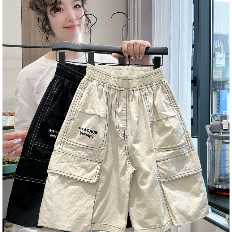 男休闲风夏季中裤中性休闲裤潮流女童宽松休闲洋气工装裤