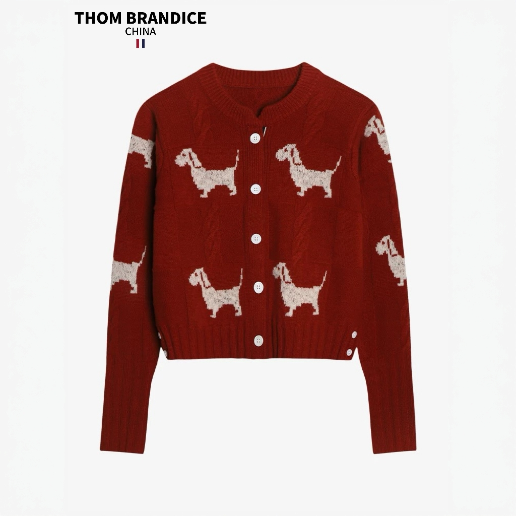 【官方旗舰】THOMBRANDICE汤姆布朗小狗羊毛圆领针织开衫外套学院风
