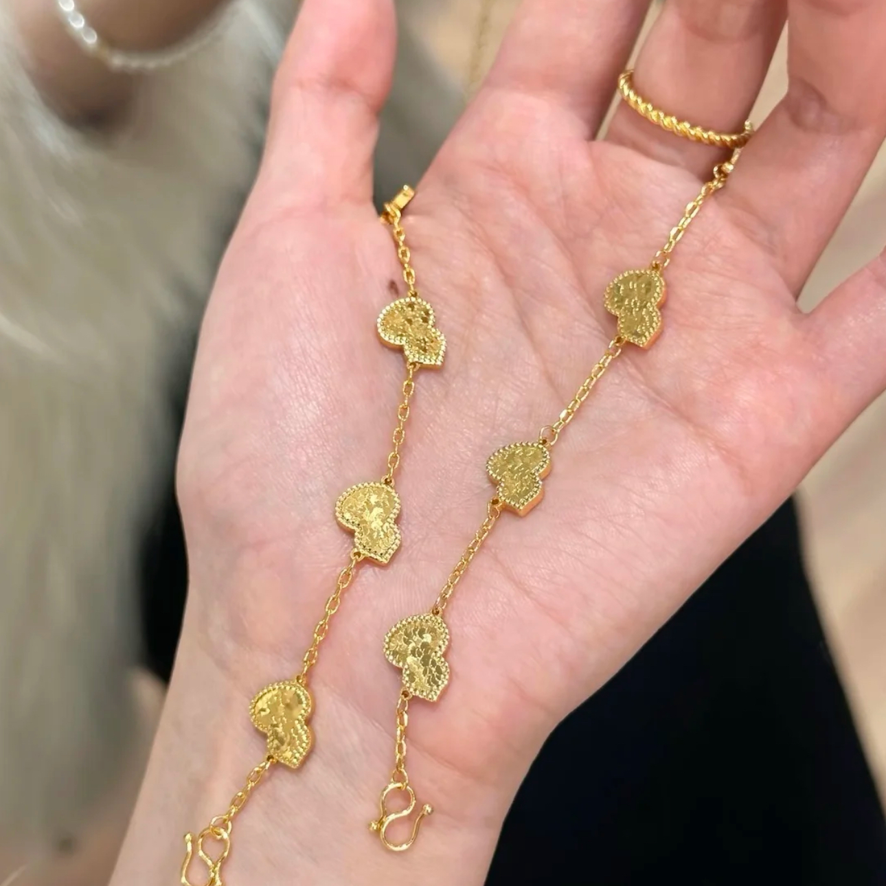 铜合金手链 新中式爆闪碎冰冰五葫芦手链福禄连连女轻奢手链