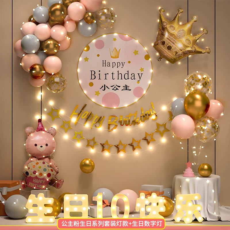 女孩10岁生日快乐仪式感派对男孩气球场景布置装饰背景海报定制十