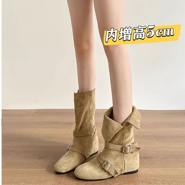 赵露思同款内增高5CM马丁靴女2025新款网红西部靴百搭小个子短靴