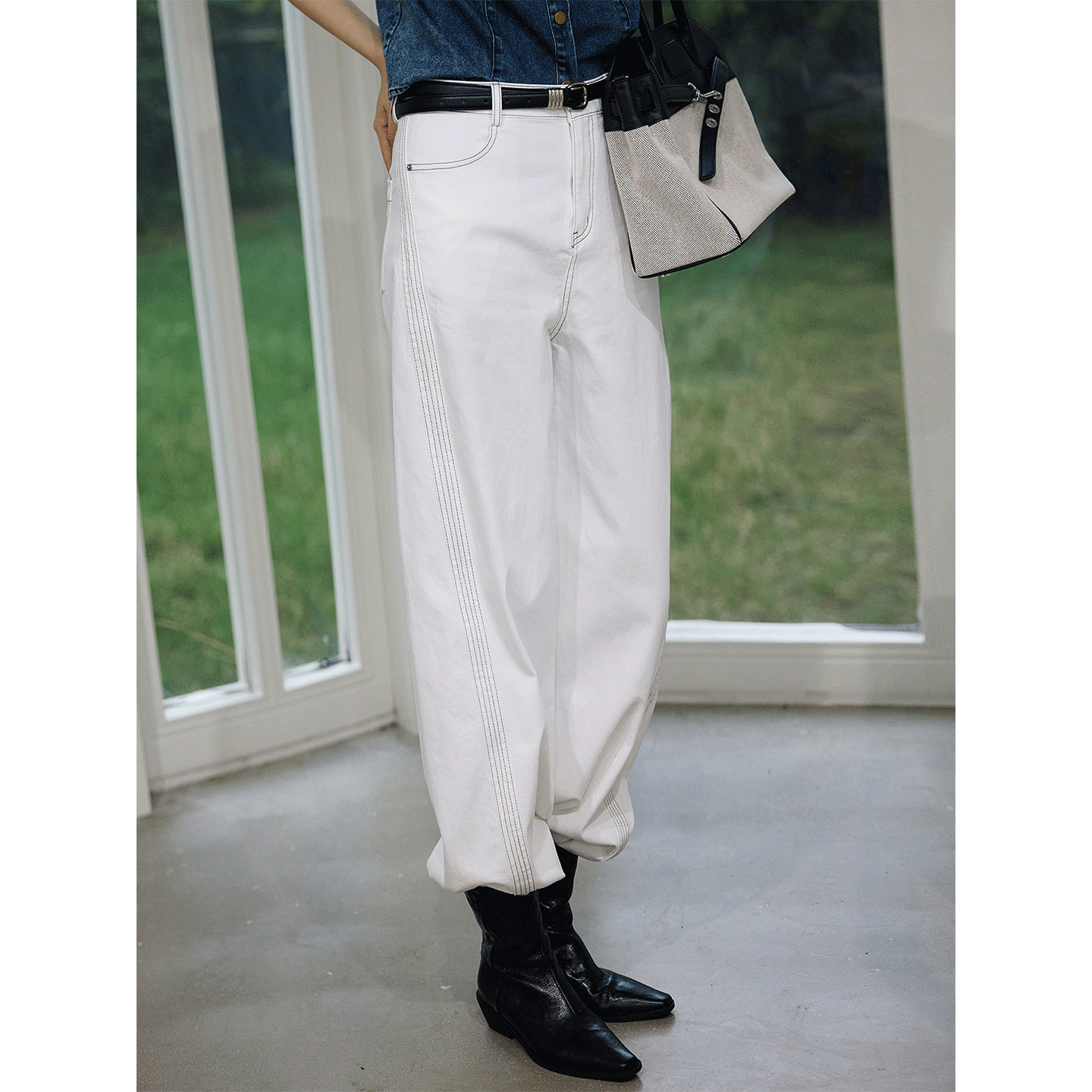 满目ManMu【张琪专属】高级定制秋季时尚百搭白色长裤350395