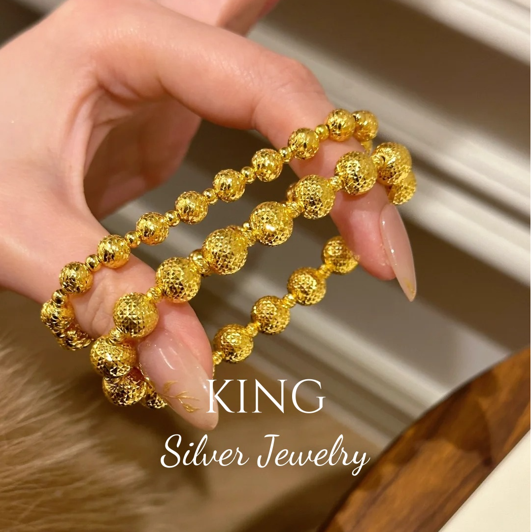 925银手链 king银饰小众百搭金色球手链轻奢织蛇年送老婆女友闺蜜