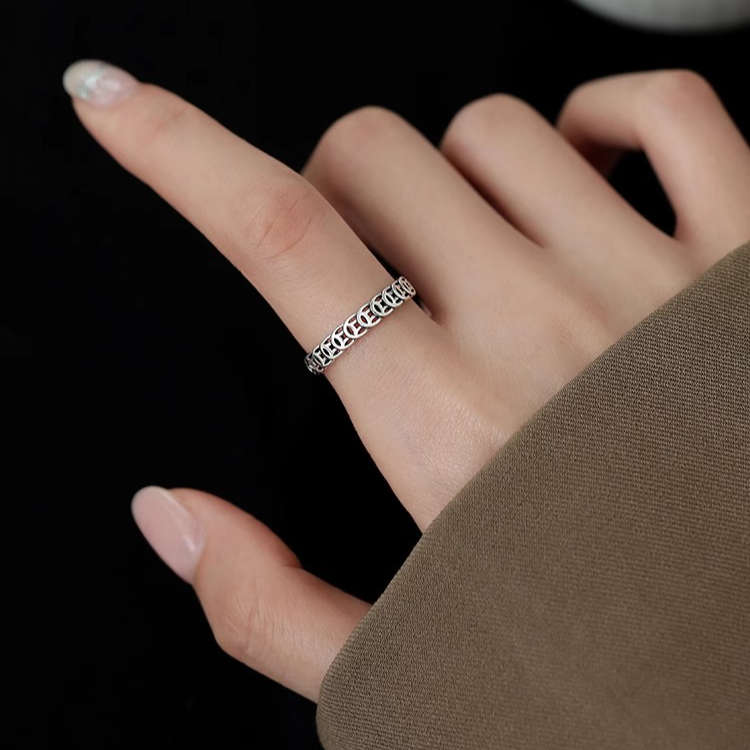 铜合金戒指 时尚百搭简约戒指女款钱多多钱币简约指环素款食指戒