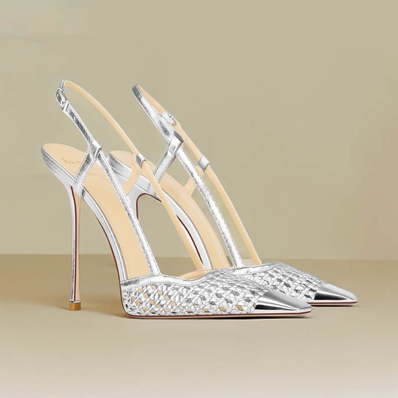 气质爆款秋季新款银色高跟鞋轻奢时尚优雅百搭脚宽脚胖方头舒适