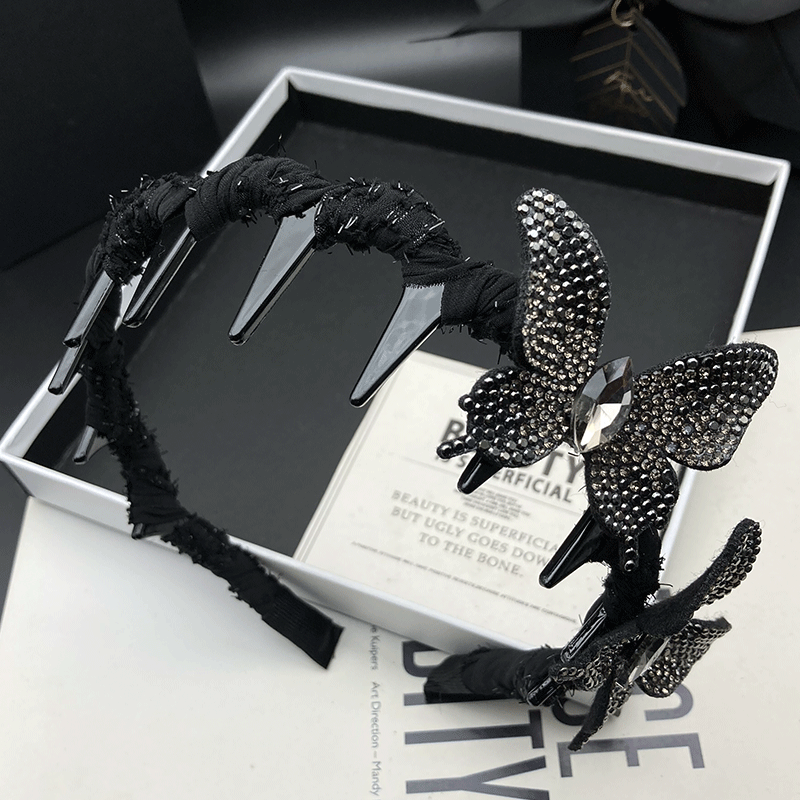 新款轻奢甜美带齿发箍轻职风蝴蝶原创设计百搭极简风黑色洗脸拍照