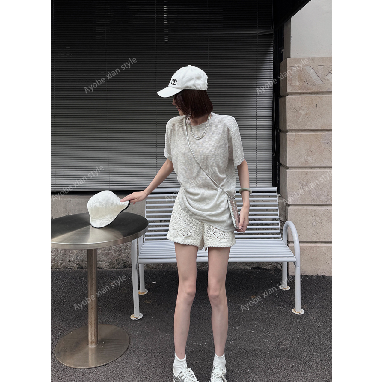 AYOBE小贤/懵懂天使 法式花边钩织镂空小众别致夏抽绳短裤