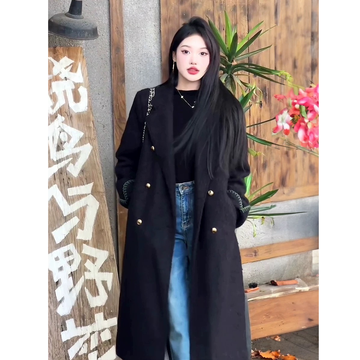 白鸭绒穿搭气质中长款毛呢外套女款秋冬新款爆款冬款外套呢子大衣