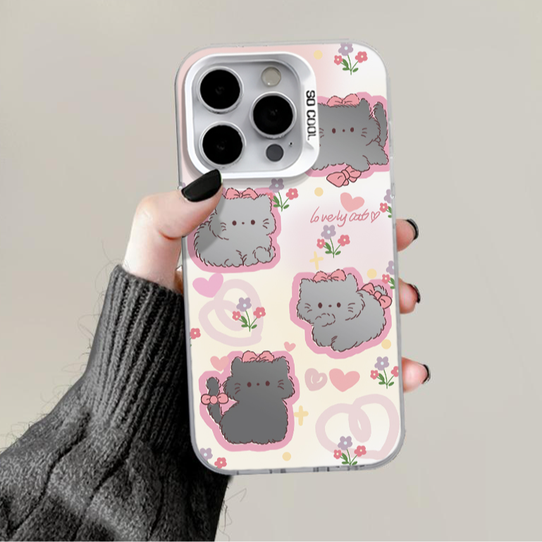 BANCA可爱小猫适用苹果16/15磨砂彩银手机壳华为P70vivo小米oppo