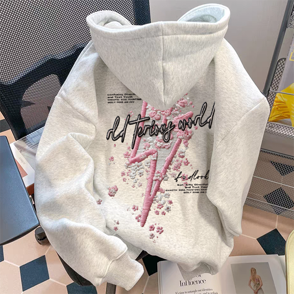 重磅500克纯棉连帽卫衣加绒加厚仿刺绣印花工艺ins宽松高级感嘻哈