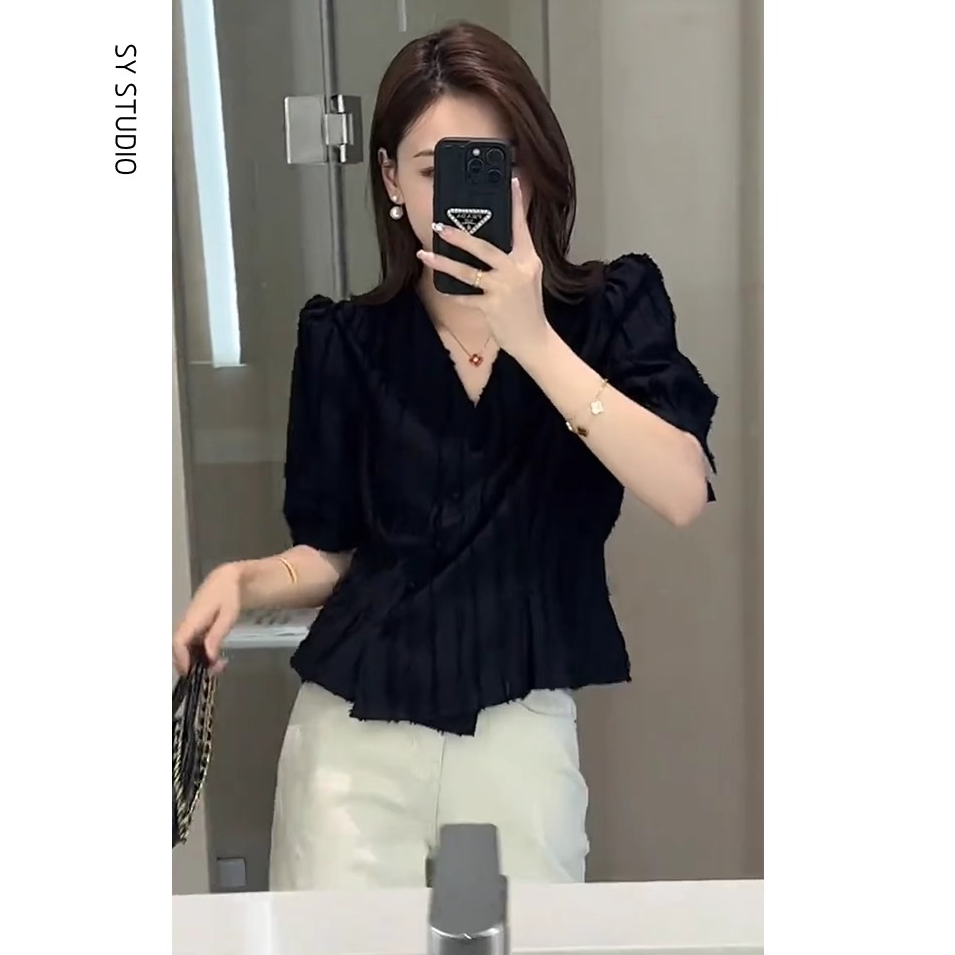 高级感超好看短袖女2025夏装新款温柔风百搭绝美洋气小衫潮