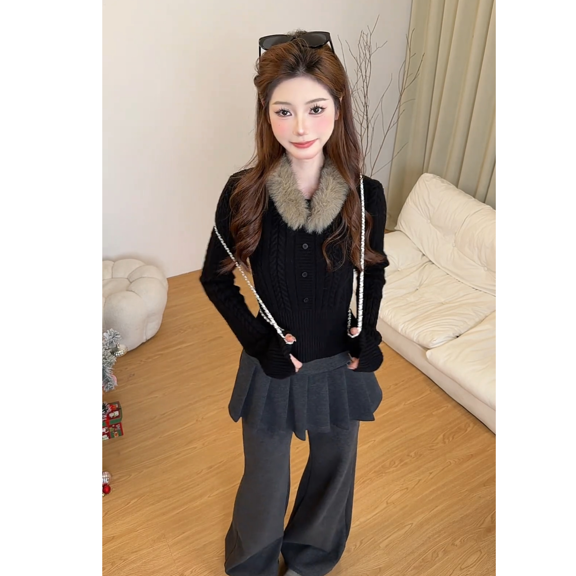 流行一整套2026春季新款时尚甜美减龄针织毛衣裤子两件套