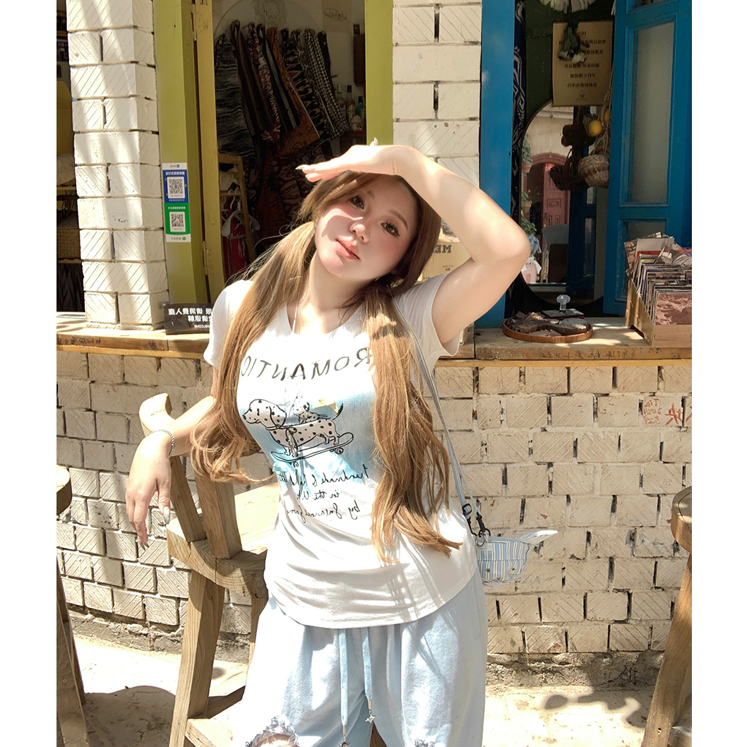 安妮不火【氣水海盐番】新款甜酷斑点狗ins设计感印花T恤A251T0152