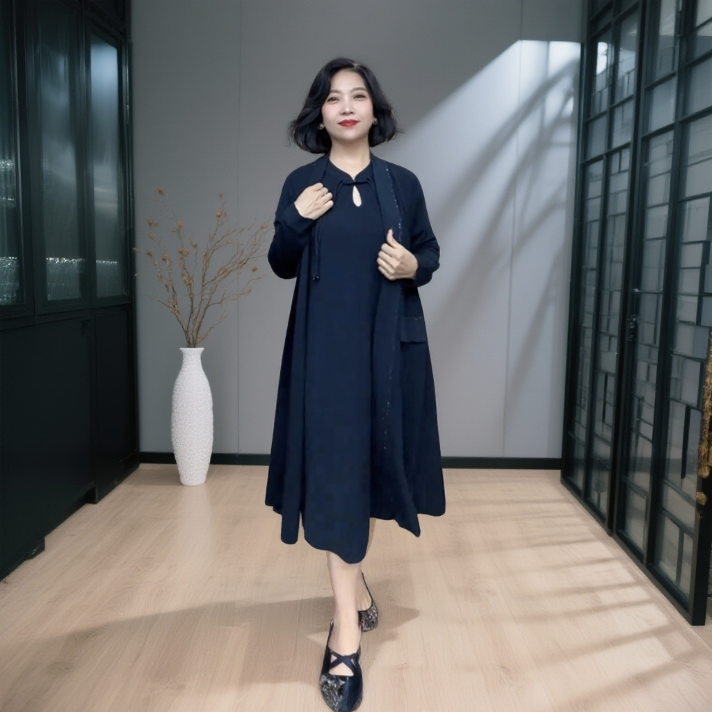 妈妈洋气礼服春秋喜婆婆连衣裙女中老年人秋装婚宴两件套145-170