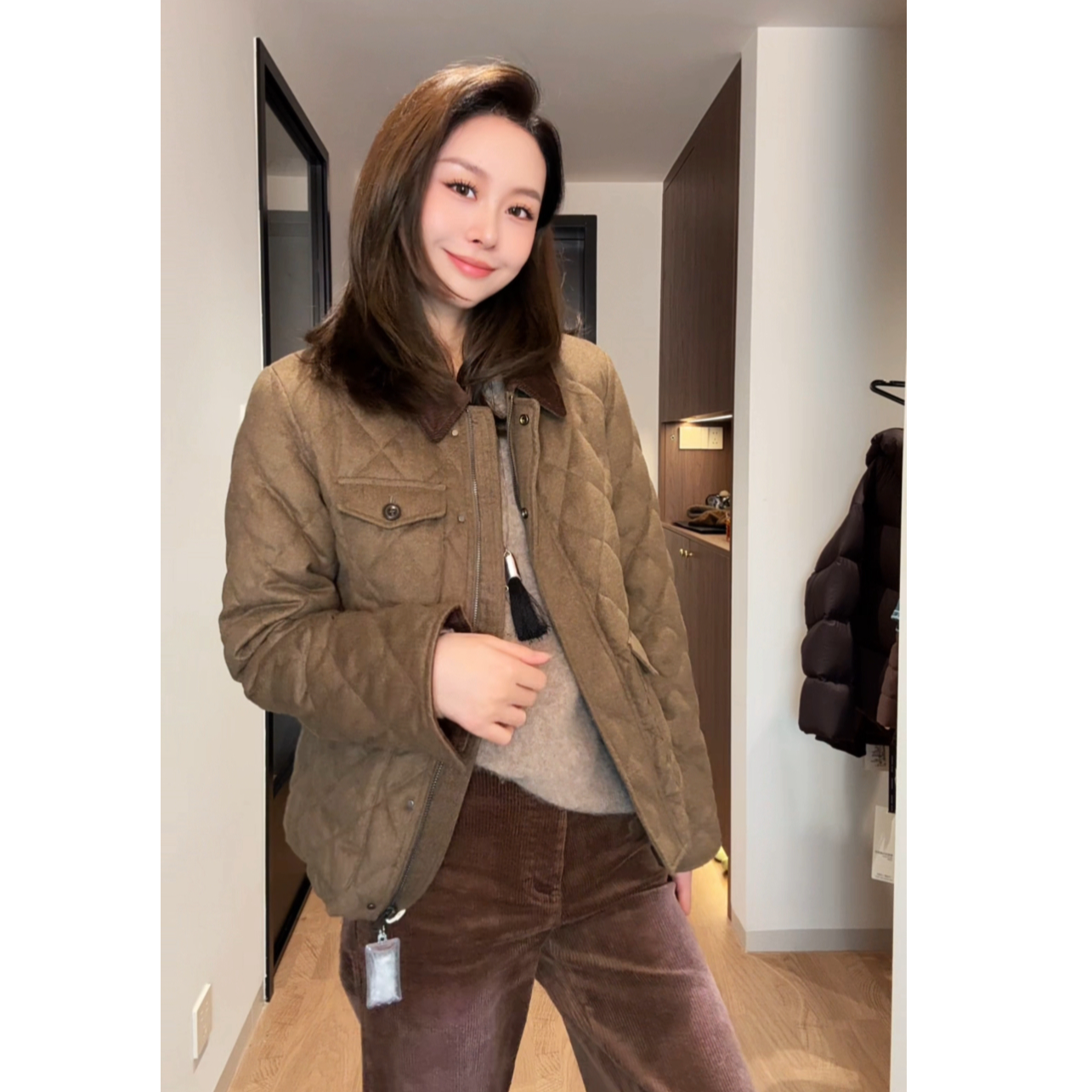 轻熟风菱格纹绗缝棉服女2025秋冬新款宽松显瘦百搭外套日常通勤