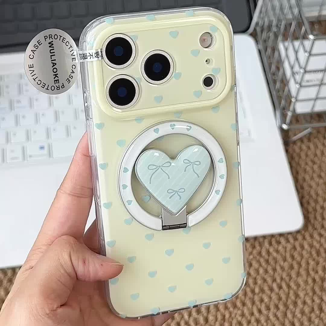 磁吸黄底爱心硅胶一体ai拍照按键适用苹果iPhone17promax手机壳
