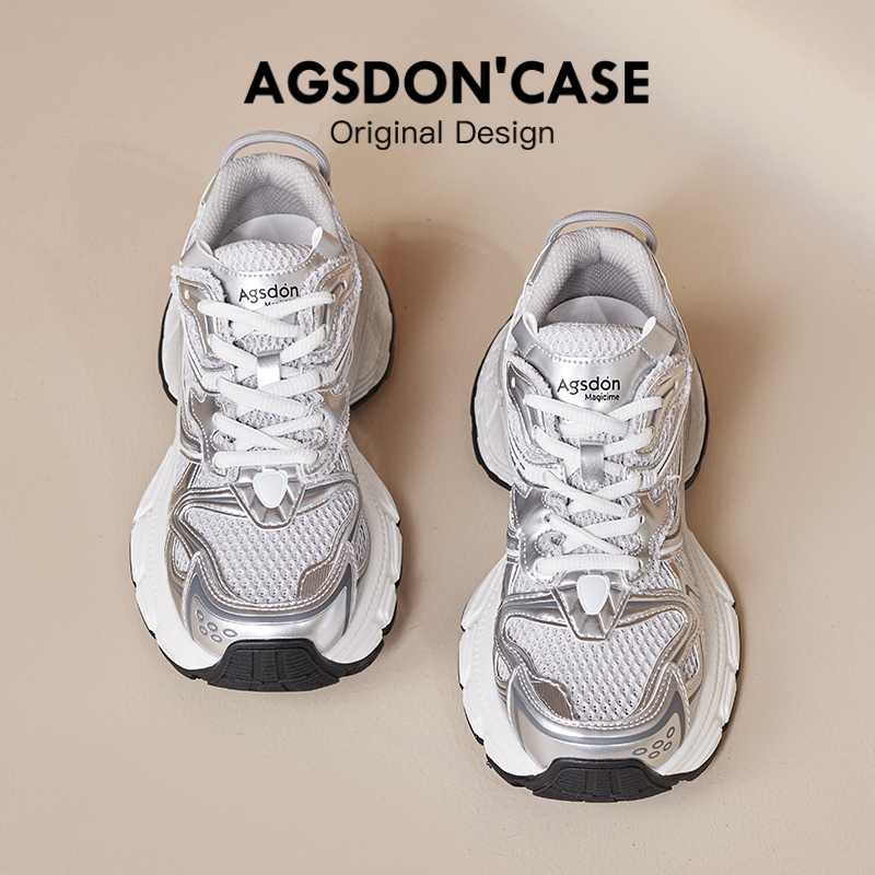 奥古狮登银色老爹鞋女2025新款夏季厚底增高超轻百搭休闲运动鞋xx