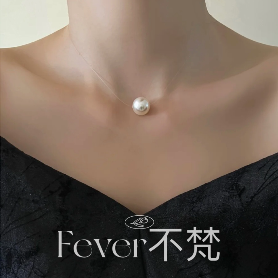 链子925银 S925纯银尾链人造施家珍珠隐形线人鱼之珠一颗珠锁骨链