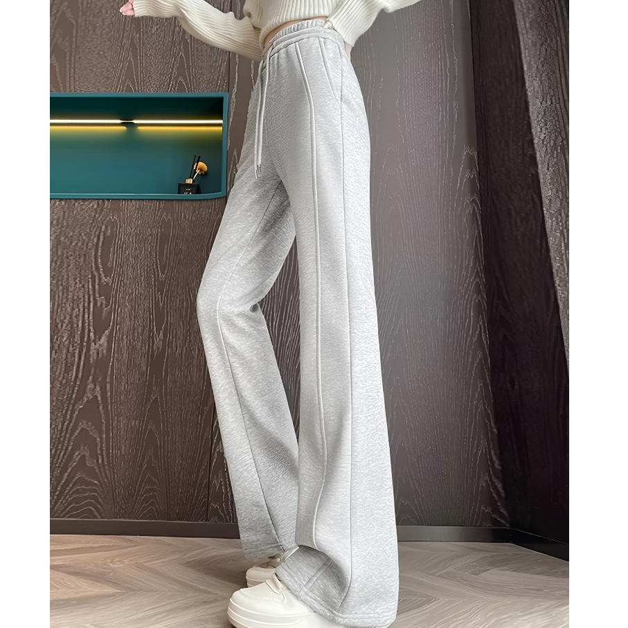 秋冬加绒加厚阔腿休闲裤女新款高腰显瘦宽松垂感长裤子L1060