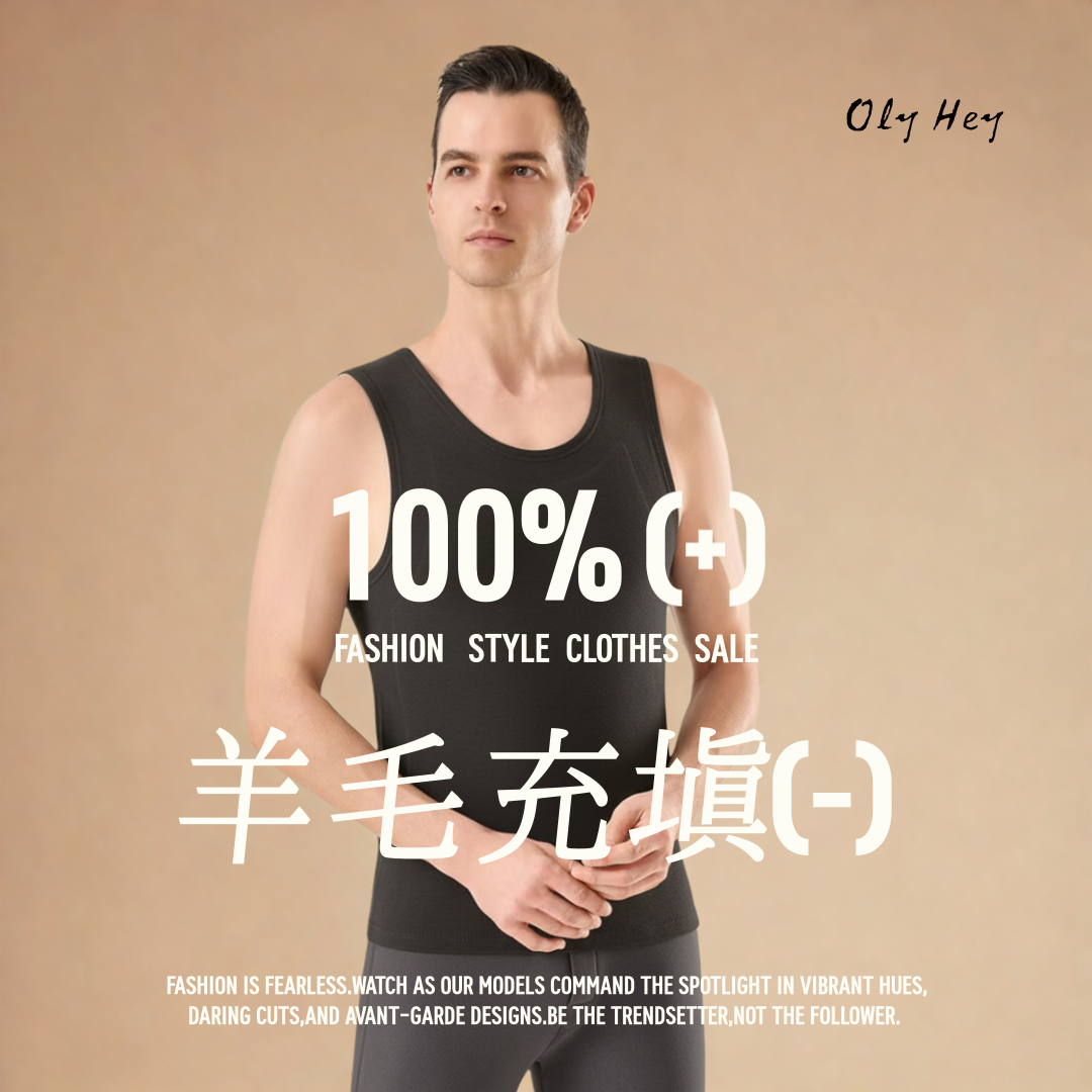 OlyHey冬季【100%羊毛充填】加绒保暖背心10A抗菌男士保暖背心男士