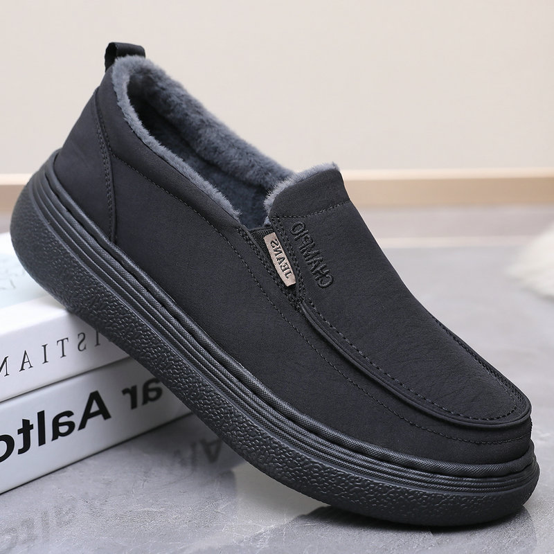 老北京布鞋男鞋冬季保暖轻便中老年爸爸棉鞋软底防滑一脚蹬休闲鞋