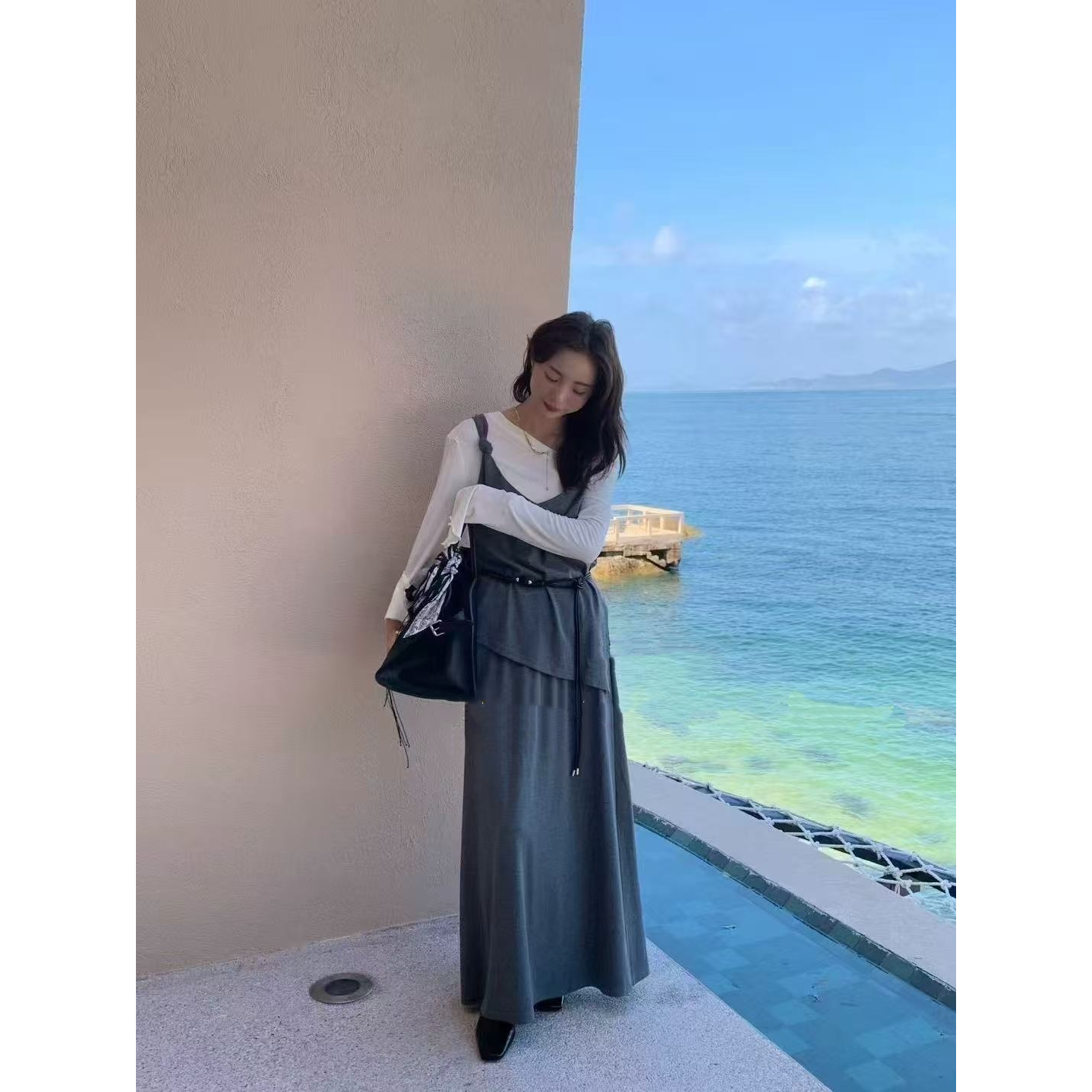 三件套女装裙显瘦气质长袖针织打底法式休闲秋季半身裙宽松套装