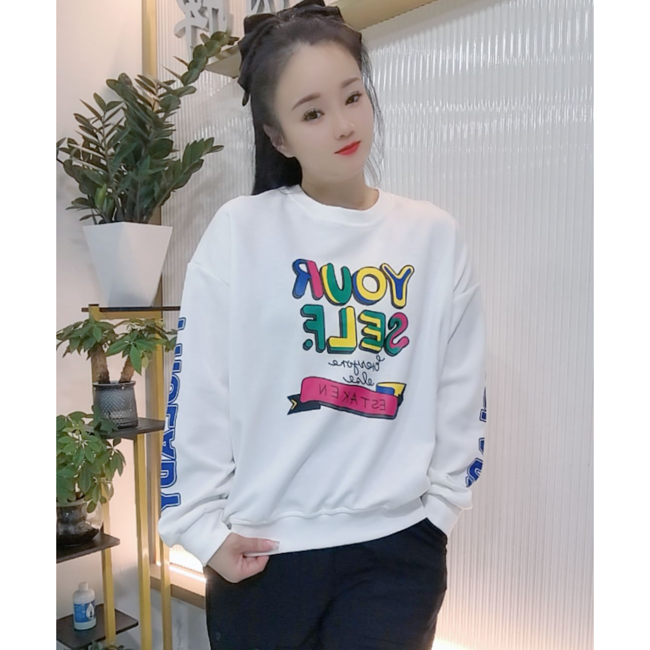 【婉婷服饰】8707圆领卫衣春秋款女士潮牌时尚百搭休闲宽松遮肉显瘦