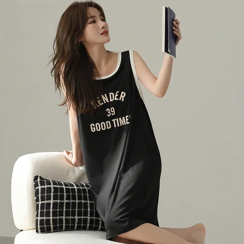 带胸垫防走光背心睡裙女夏季冰凉感冰丝运动宽松可外穿凉感家居服