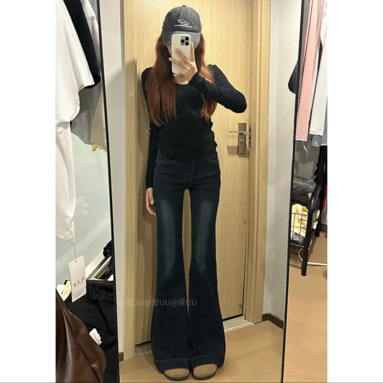 蓝灰色百搭微喇牛仔裤女中低腰2025秋季新款修身显瘦显高喇叭长裤