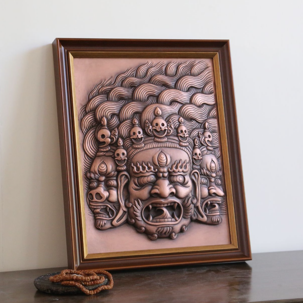 铜雕画《大黑天忿怒相》藏式韵味客厅茶室书房铜浮雕装饰画挂画