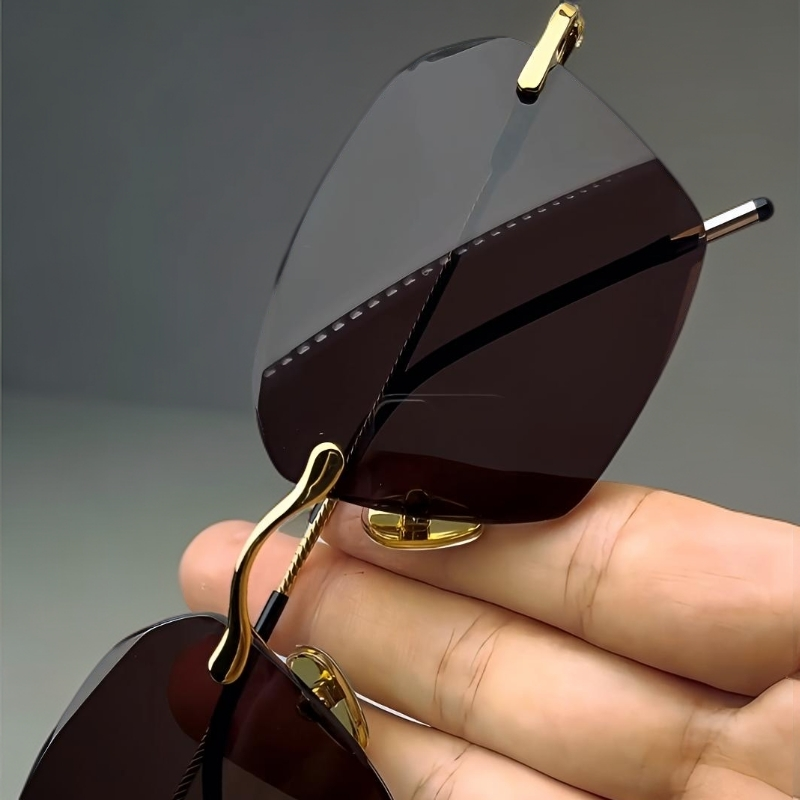 高档无边框茶色水晶太阳镜女士护眼防紫外线时尚百搭遮阳潮流墨镜