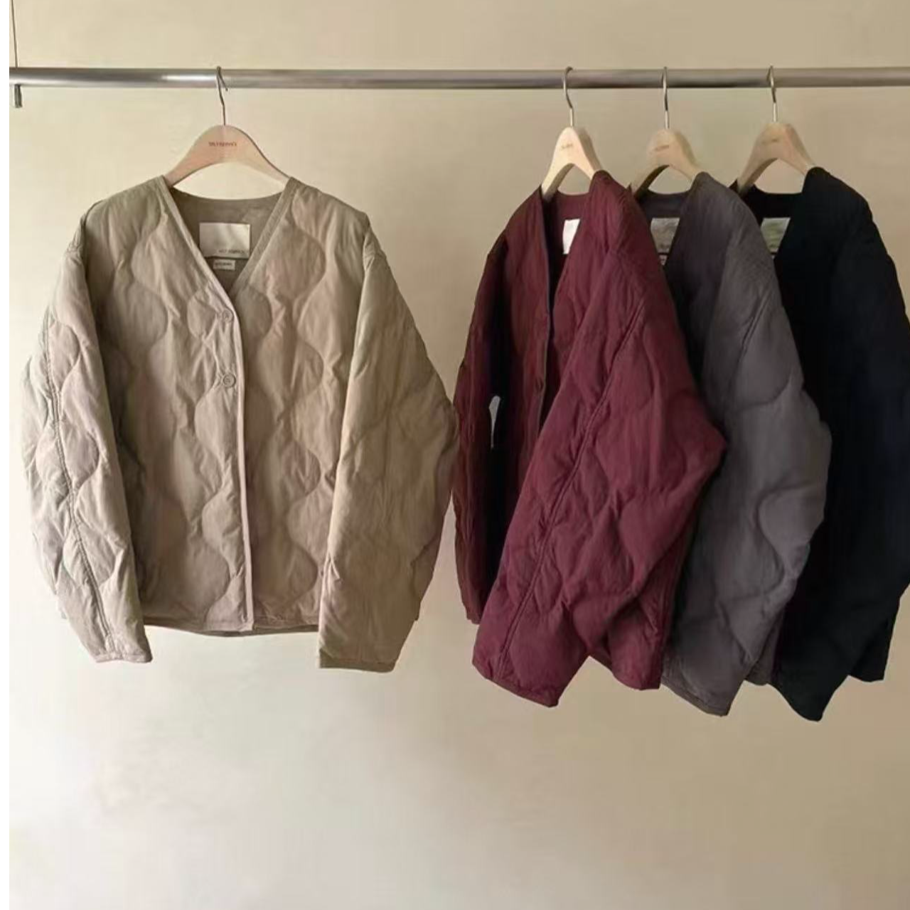 韩国东大门self service2025新款冬季保暖宽松菱格V领羽绒服324