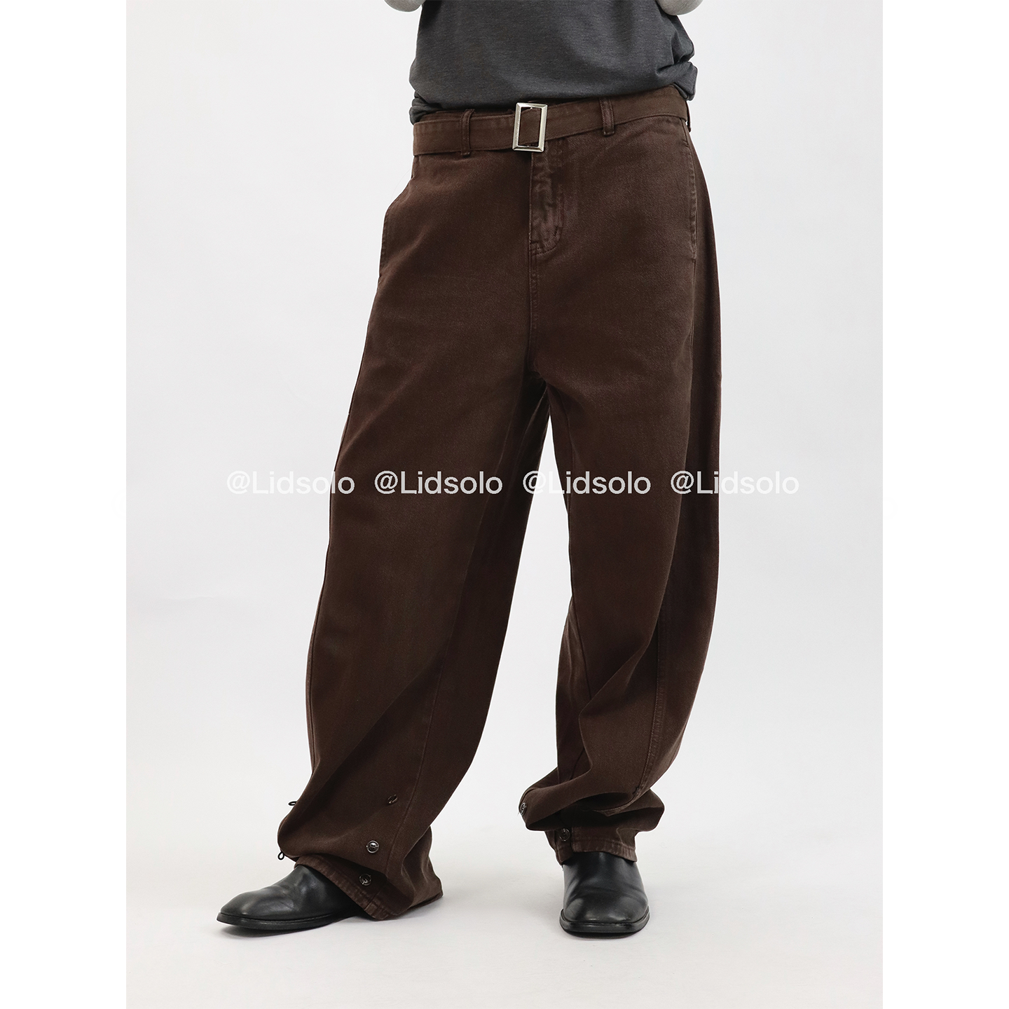 Lid solo流光风四季款复古水洗牛仔裤通勤咖色休闲工装长裤赠腰带