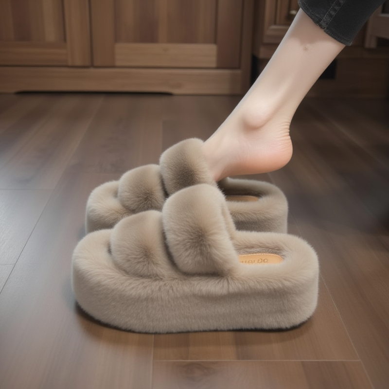 【兔毛绒】厚底毛毛拖鞋女外穿2025新款秋冬季踩屎感居家软底棉拖