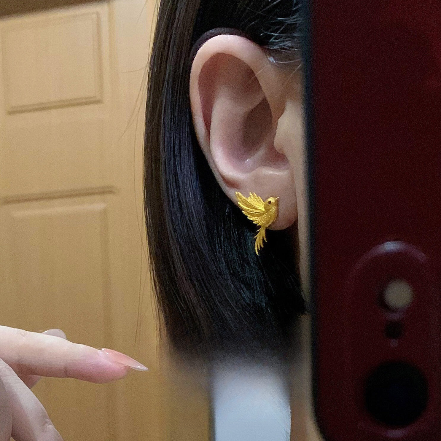 铜合金耳饰 黄金色飞鸟耳钉精致镶耳饰新中式国风时尚耳环送女友