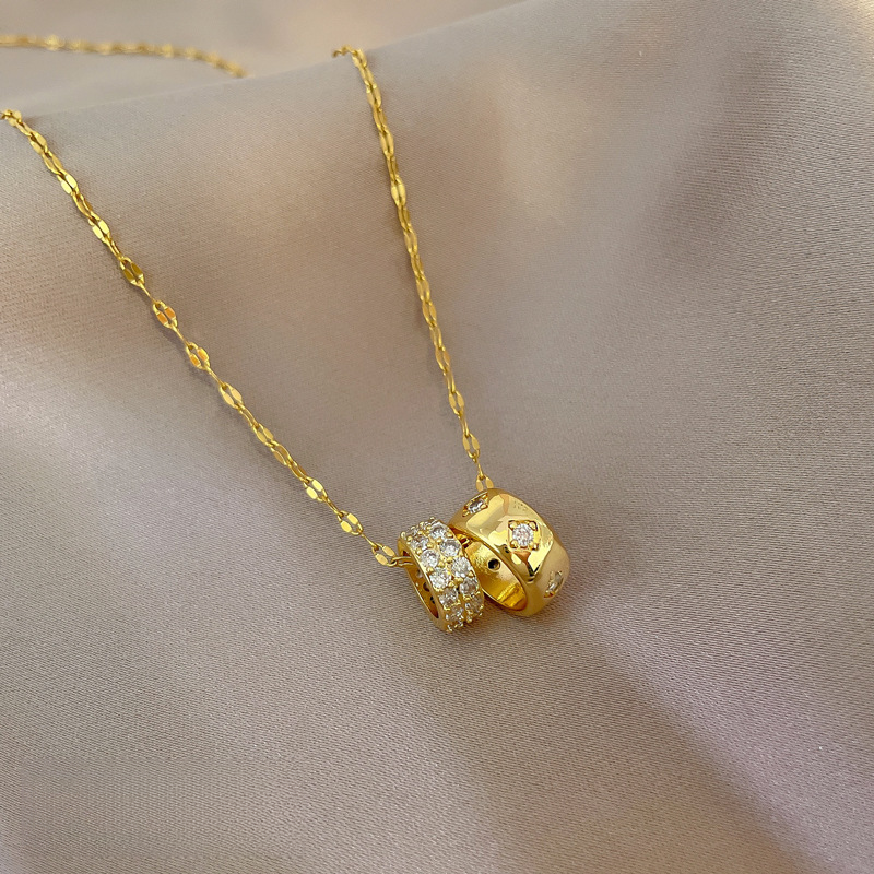 钛钢项链 简约双环镶钻轻奢时尚气质百搭小众设计感锁骨链坠链