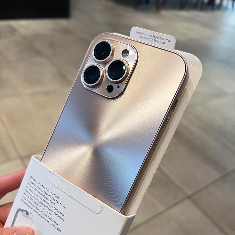 适用苹果16ProMax新款电镀纹极光15炫彩14全包自带手机壳苹果13