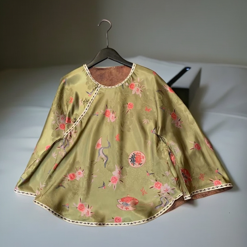 杭州重磅花萝缎宽边大袖改良中国风低领秋季上衣2025新品原创正版